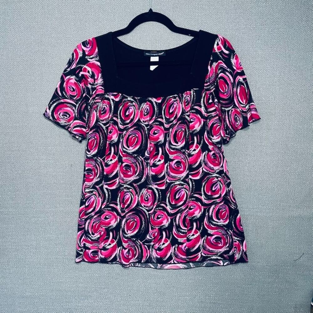 Y2K Saint Tropez West Bold Swirly Floral Flutter Sleeve Top Blouse Career XL